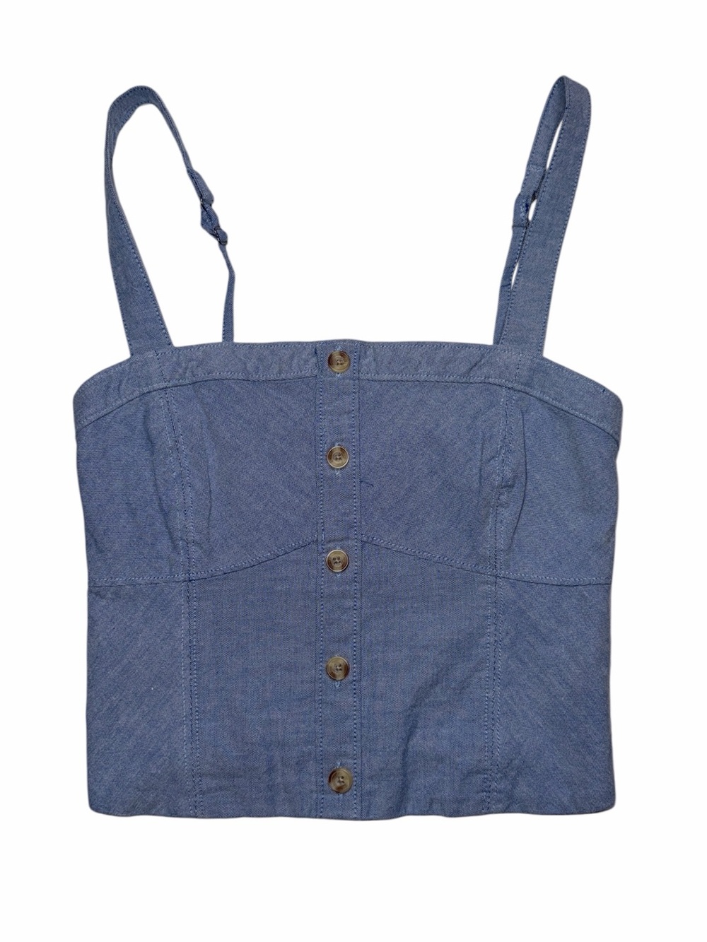 Abercrombie & Fitch Blue Chambray Button Down Smocked Crop Camisole Top XS